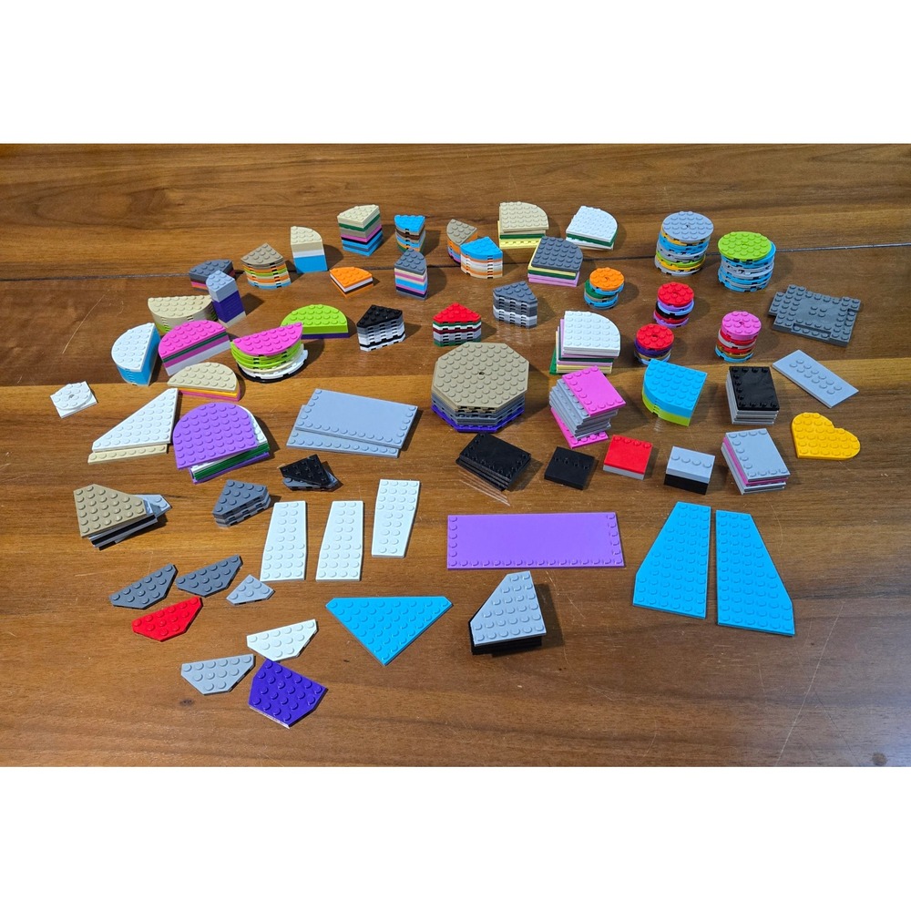 LEGO Bulk Plate Lot 298pc Octagon Heart Wedge Round Rectangle Multi Color Mixed
